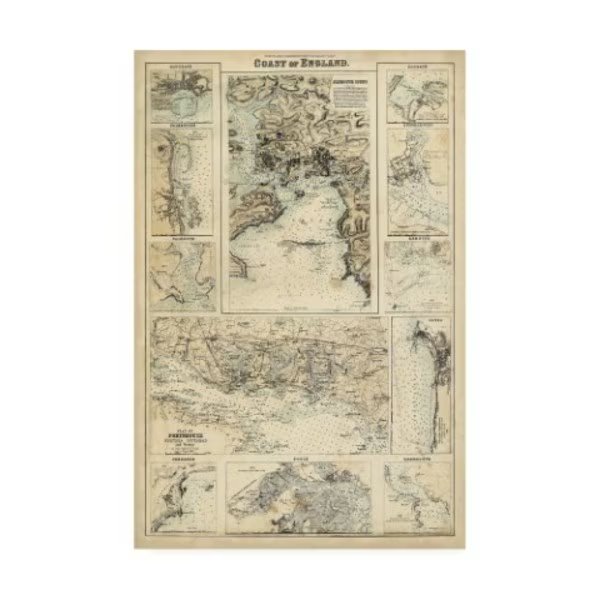 Unknown 'Map Of The Coast Of England I' Canvas Art, 30x47, Trademark Fine Art, Mfr#: WAG11428-C3047GG
